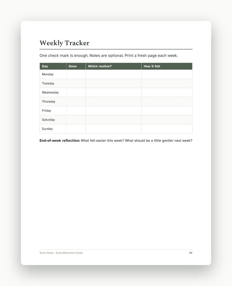 Guide page: weekly tracker